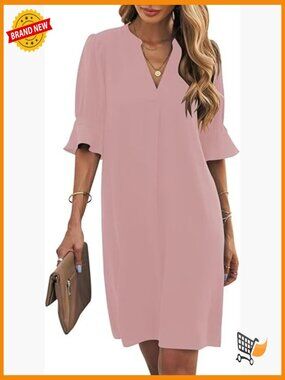 V Neck Short Sleeve Shift Dress Flowy Casual Summer Dress S-2XL